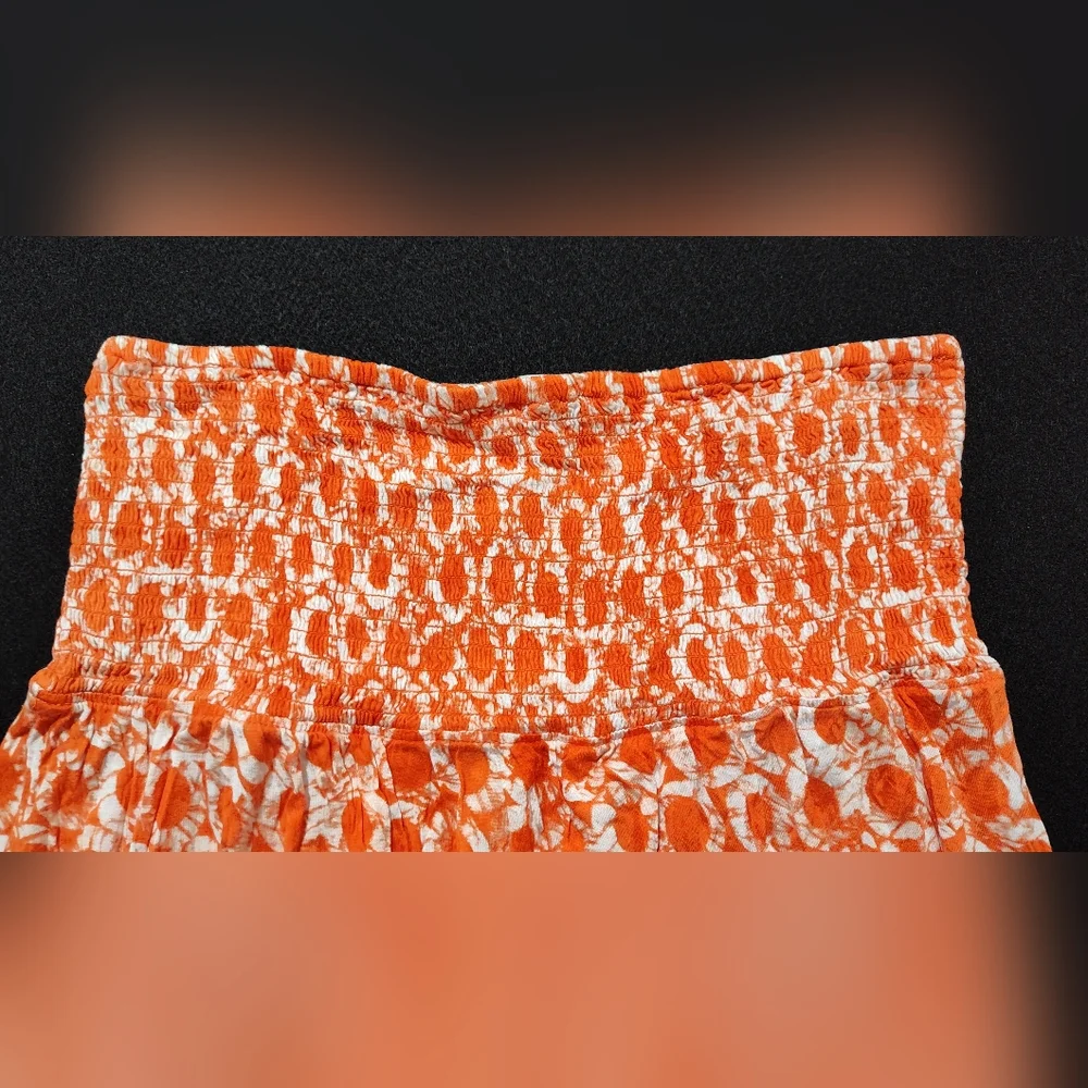 Michael Kors Women’s L Orange White Strapless Maxi Dress Ruffle Hem Summer - Picture 6 of 9